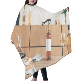 Personality  Bottles Of Wine, Wine Glasses, Jug And Food On Wooden Table Hair Cutting Cape