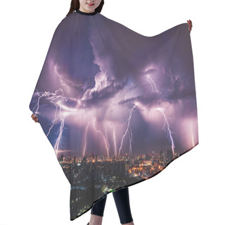Personality  Lightning Storm Over City In Purple Light Hair Cutting Cape