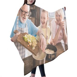 Personality  Grandparents And Girl Cooking Together Hair Cutting Cape