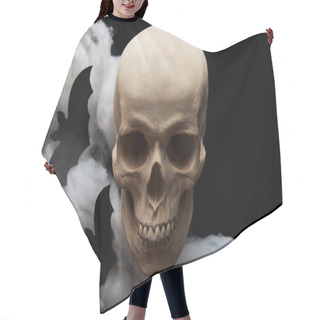 Personality  Bats And Spooky Skull Isolated On Black, Halloween Decoration Hair Cutting Cape