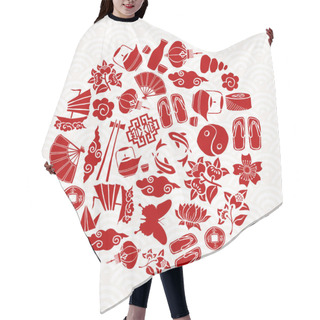 Personality  Chinese New Year Decoration Concept With Red Icons Hair Cutting Cape