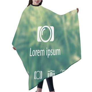 Personality  Camera Flat Icons On Green Blur Background Hair Cutting Cape