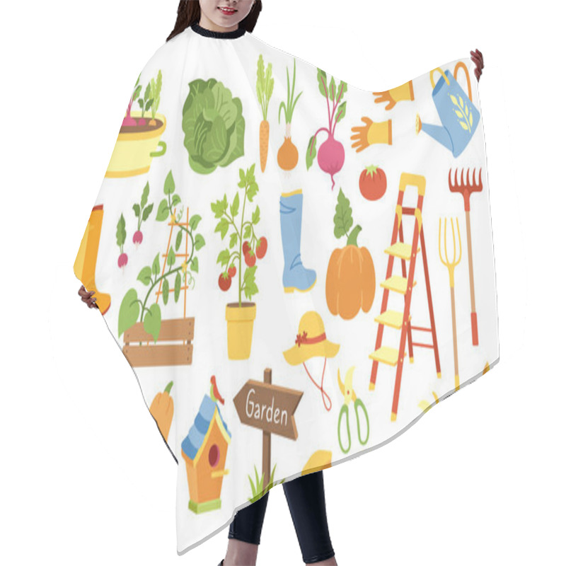 Personality  Garden Tools Flat Cartoon Set Rural Vegetable Vector Hair Cutting Cape