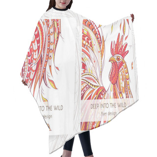 Personality  Flyer Template With Patterned Rooster Hair Cutting Cape