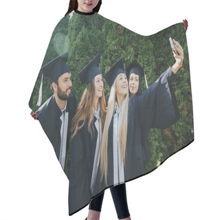 Personality  Happy Students In Graduation Caps And Gowns Celebrating Their Achievement, Taking Selfies And Creating Memories Outdoors With Friends And Faculty Colleagues. Hair Cutting Cape