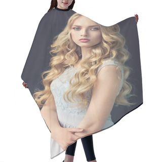 Personality  Blonde   Girl With Long  , Curly Hair  Hair Cutting Cape