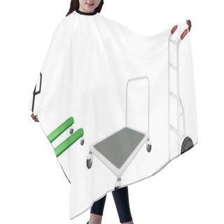 Personality  Hand Truck, Dolly And Pallet Truck On White Background Hair Cutting Cape