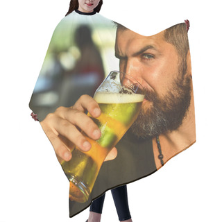 Personality  Retro Man With A Beer. Man Holding Mug Of Beer. Beer. Happy Smiling Man With Beer. The Celebration Oktoberfest Festival Concept. Hair Cutting Cape