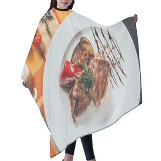 Personality  Top View Of Grilled Chicken With Vegetables On Plate Hair Cutting Cape