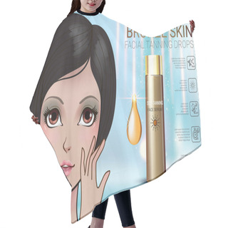 Personality  Vector Illustration With Manga Style Girl And Sun Drops Bottle. Hair Cutting Cape