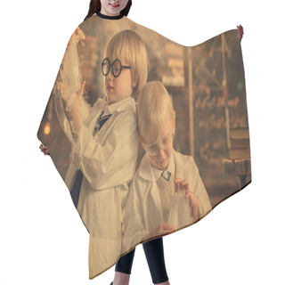 Personality  Two Children Studying Chemistry In Laboratory  Hair Cutting Cape