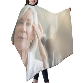 Personality  Attractive Senior Woman Looking In The Mirror                              Hair Cutting Cape