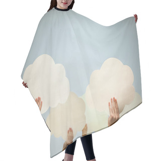 Personality  Multiple Hands Holding Cut Out Paper Clouds Hair Cutting Cape