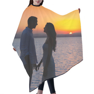 Personality  Couple In Love Back Light Silhouette At Lake Sunset Hair Cutting Cape