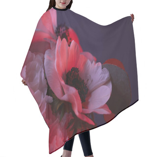 Personality  Bouquet Of Flowers In Red Light On Dark Hair Cutting Cape