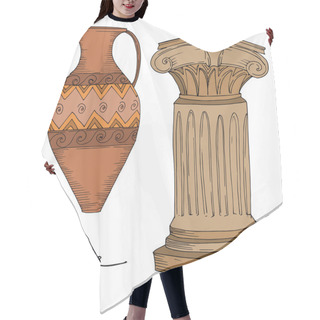 Personality  Vector Antique Greek Amphoras And Columns. Black And White Engraved Ink Art. Isolated Ancient Illustration Element. Hair Cutting Cape