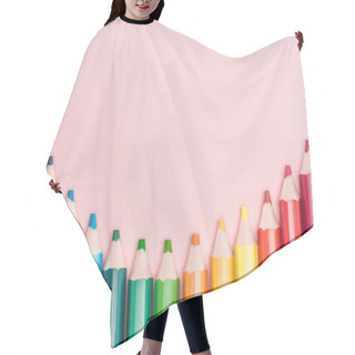 Personality  Top View Of Rainbow Multicolored Pencils On Pink Background, Lgbt Concept Hair Cutting Cape
