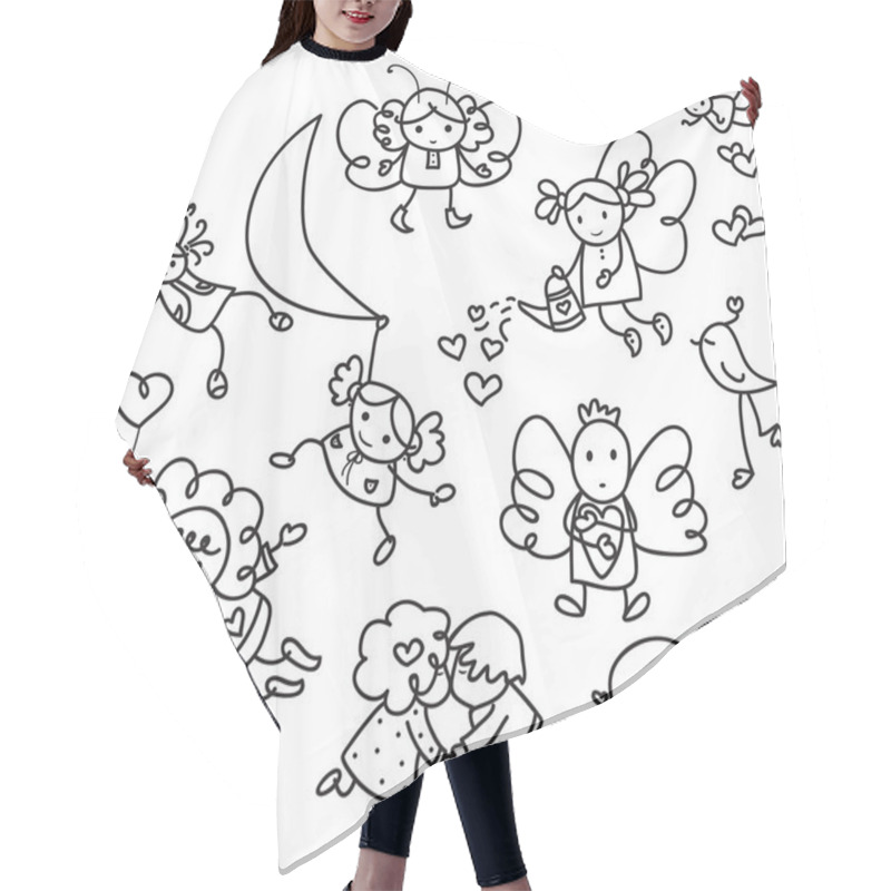 Personality  Set Of Cute Angels Cartoons. Hair Cutting Cape