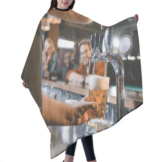 Personality  Cropped Image Of Barman Pouring Beer In Glass At Bar Hair Cutting Cape