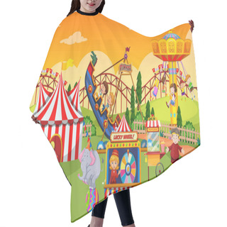 Personality  Amusement Park Scene At Daytime With Happy Kids Illustration Hair Cutting Cape