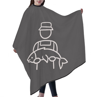 Personality  Fisherman With Big Fish Sketch Icon. Hair Cutting Cape