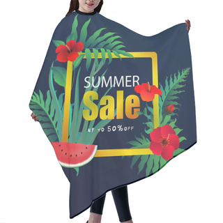 Personality  Summer Sale Banner With  Tropical Leaves Background, Exotic Trop Hair Cutting Cape