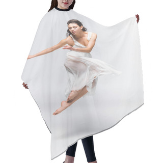 Personality  Attractive, Gracefull Ballerina In White Dress Dancing On Grey Background Hair Cutting Cape