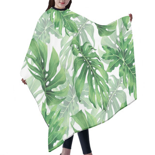 Personality  Watercolor Painting Monstera Leaves Seamless Pattern On White Background.Watercolor Hand Drawn Illustration Tropical Exotic Leaf Prints For Wallpaper,textile Hawaii Aloha Jungle Pattern. Hair Cutting Cape
