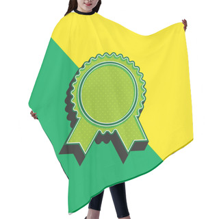 Personality  Award Badge Of Circular Shape With Ribbon Tails Green And Yellow Modern 3d Vector Icon Logo Hair Cutting Cape