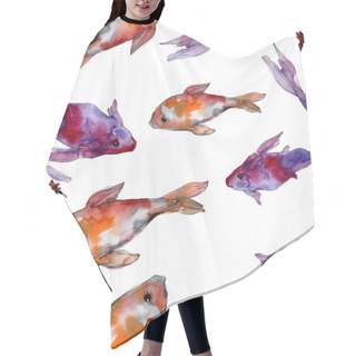 Personality  Aquatic Fish Set. Red Sea And Exotic Fishes Inside: Goldfish. Watercolor Illustration Set. Watercolour Drawing Fashion Aquarelle. Seamless Background Pattern. Fabric Wallpaper Print Texture. Hair Cutting Cape