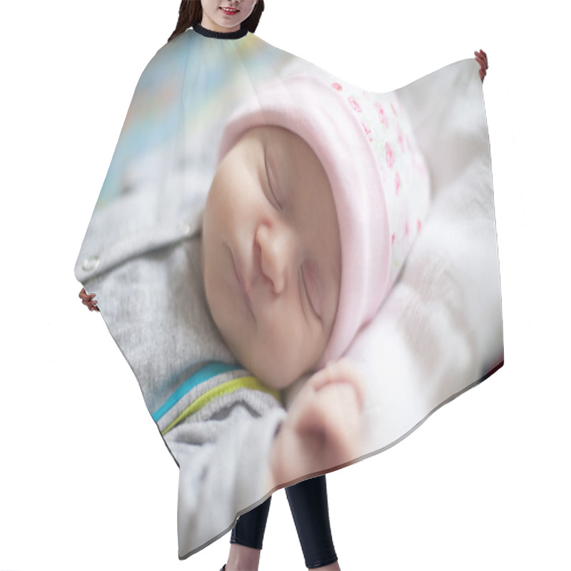 Personality  Little baby sleeping on a cot. hair cutting cape