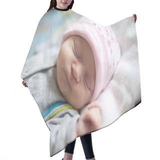 Personality  Little Baby Sleeping On A Cot. Hair Cutting Cape