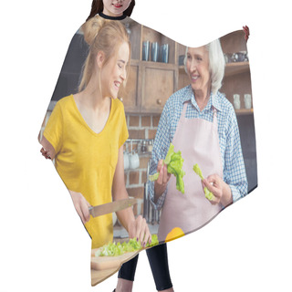 Personality  Granddaughter And Grandmother Cooking Together Hair Cutting Cape