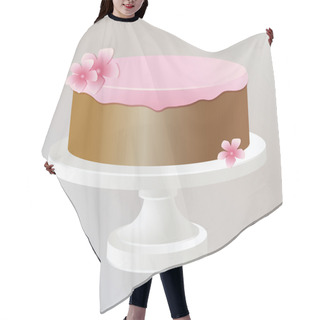 Personality  Illustration Of Cake With Pink Cream. Hair Cutting Cape