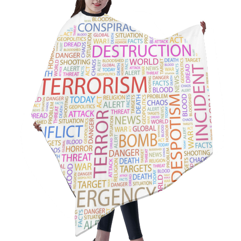 Personality  TERRORISM. Word Collage Hair Cutting Cape