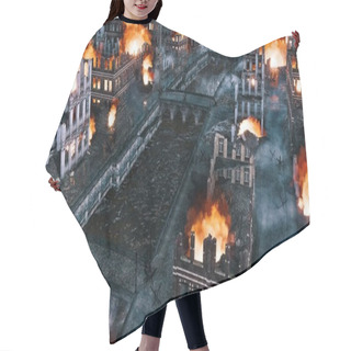 Personality  Destroyed After War Night City Ruins Aerial View Hair Cutting Cape
