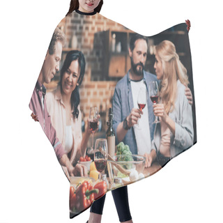 Personality  Friends Preparing Dinner Together Hair Cutting Cape