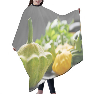 Personality  Fresh Pattypan Squash On Table Hair Cutting Cape