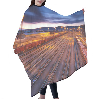 Personality  Cargo Train Platform At Sunset With Container Hair Cutting Cape