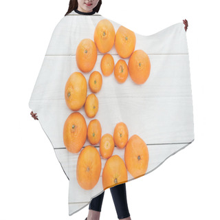 Personality  Top View Of Letter C Made Of Fresh Tangerines On Wooden White Surface Hair Cutting Cape