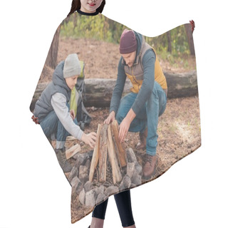 Personality  Father And Son Kindling Bonfire  Hair Cutting Cape