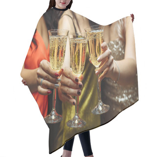 Personality  Hands Holding The Glasses Of Champagne Making A Toast. Hair Cutting Cape