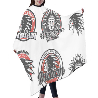 Personality  Set Of American Indian Round Logo, Badges And Emblems. Hair Cutting Cape