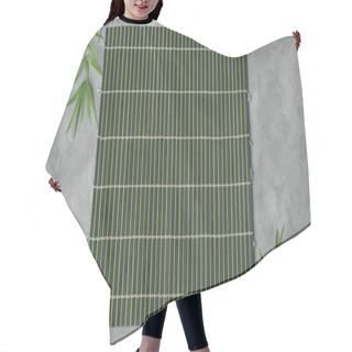 Personality  Green Bamboo Mat On Gray Stone Background With Bamboo Leaves Hair Cutting Cape