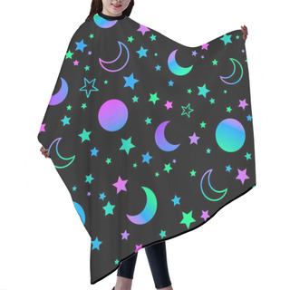 Personality  Mystical Bright Neon Pattern With Sun Moon And Stars Hair Cutting Cape
