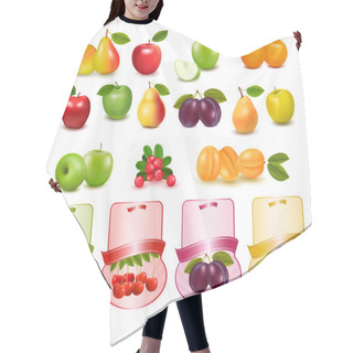 Personality  Group With Different Sorts Of Fruit And Labels. Hair Cutting Cape