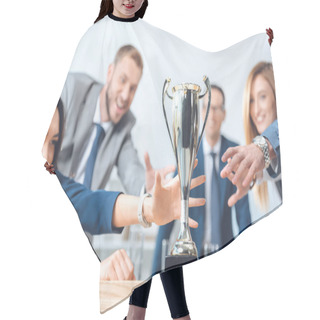Personality  Businesspeople Trying To Catch Champion Cup Hair Cutting Cape