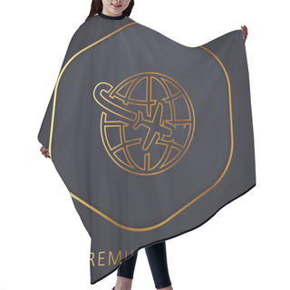 Personality  Airplane Flight Around The Planet Golden Line Premium Logo Or Icon Hair Cutting Cape