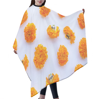 Personality  Marigold Flower On White Background. Hair Cutting Cape