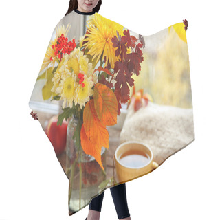 Personality  Beautiful Autumn Bouquet With Chrysanthemums Flowers, On Windowsill Hair Cutting Cape